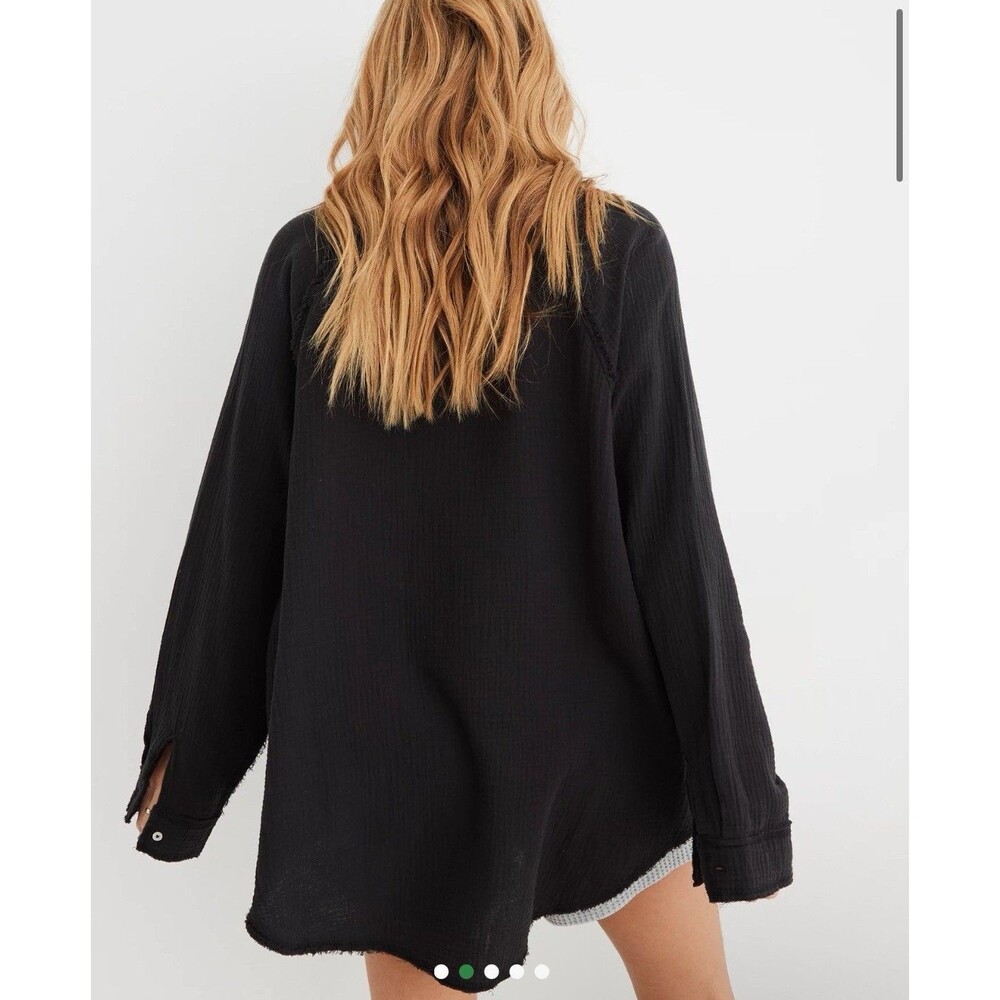Aerie AE Oversized Pool To Party cover Up Gauzy Black shirt blouse top Large - Picture 2 of 10